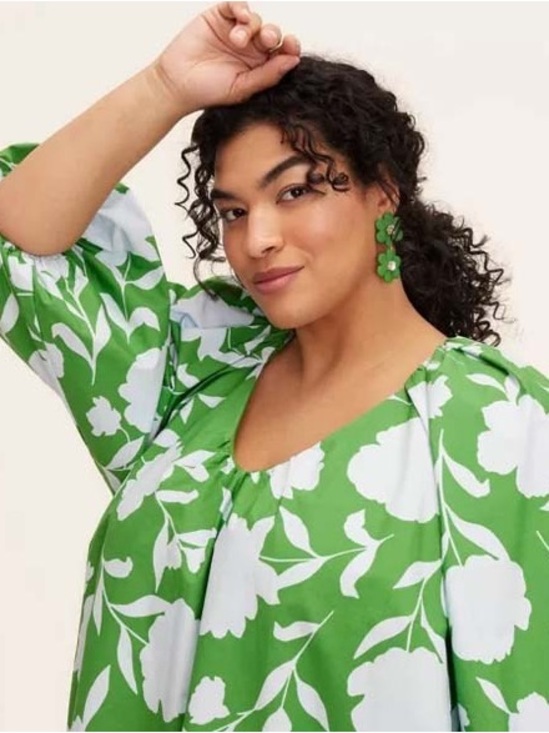 kate spade Green and White Floral Puff-Sleeve Mini Dress - Picture 4 of 11